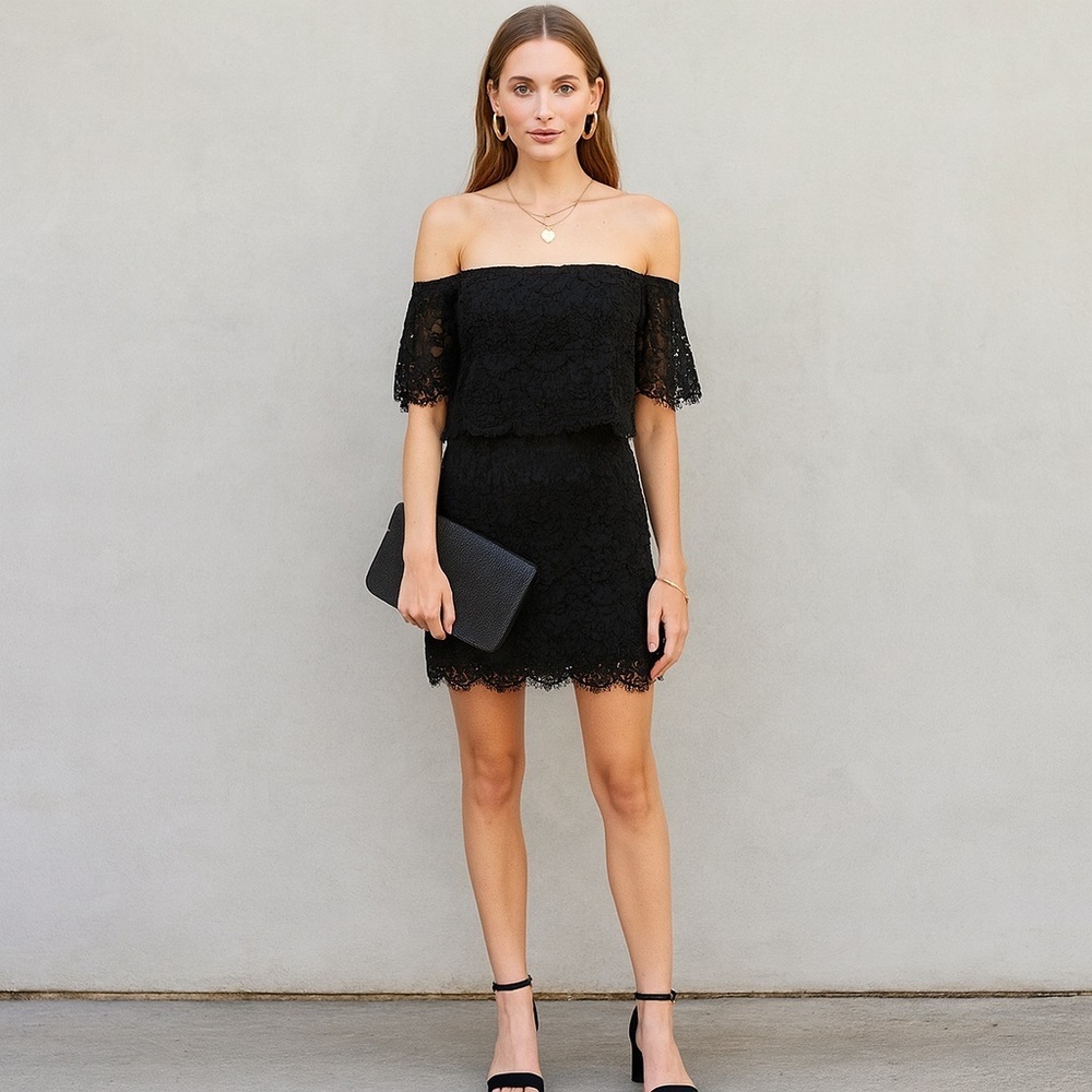 Topshop Black Strapless Off The Shoulder Lace Mini Dress Size 8